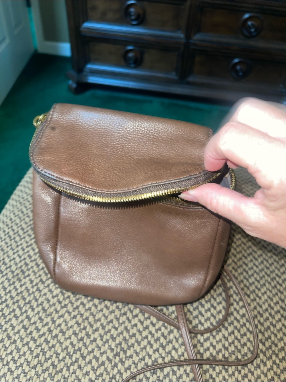 HOBO Brown Leather Crossbody Bag with Gold Hardware